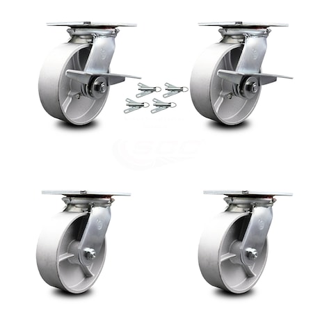 Service Caster 6 Inch Semi Steel Caster Set with Ball Bearing 4 Swivel Lock and 2 Brake SCC SCC-35S620-SSB-SLB-BSL-2-BSL-2